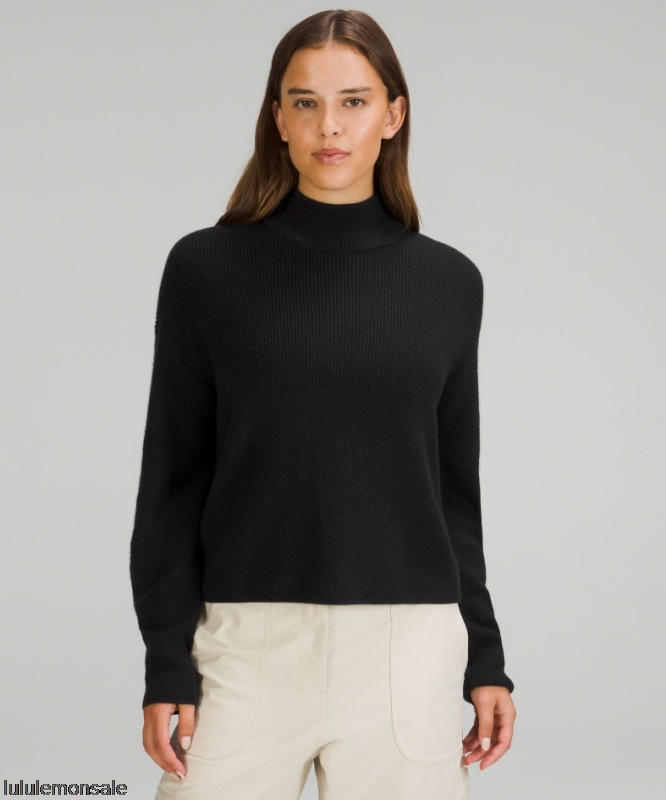 Lululemon Damen DELULU487 | Lululemon Deutschland Schwarzer Gerippter Rollkragenpullover Aus Einer Merinowollmischung